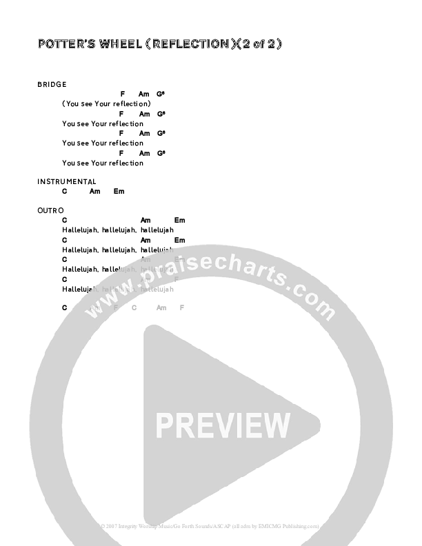 Potter's Wheel (Reflections) Chord Chart (Daniel Bashta)