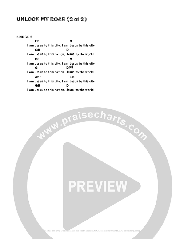 Unlock My Roar Chord Chart (Daniel Bashta)