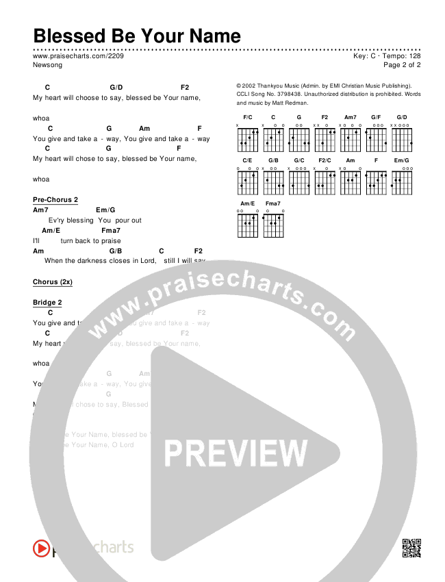 Blessed Be Your Name Chords & Lyrics (Newsong)