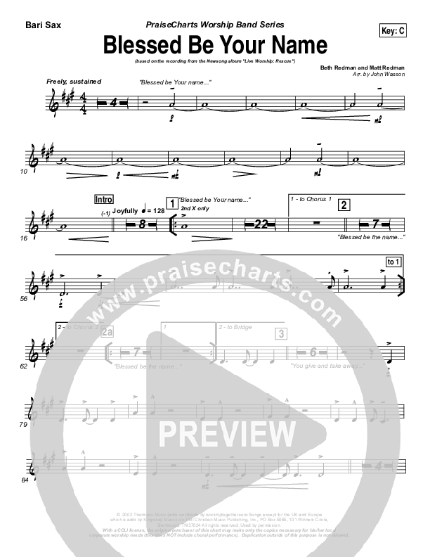 Blessed Be Your Name Bari Sax (Newsong)
