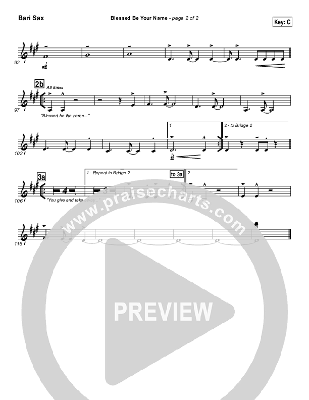Blessed Be Your Name Bari Sax (Newsong)