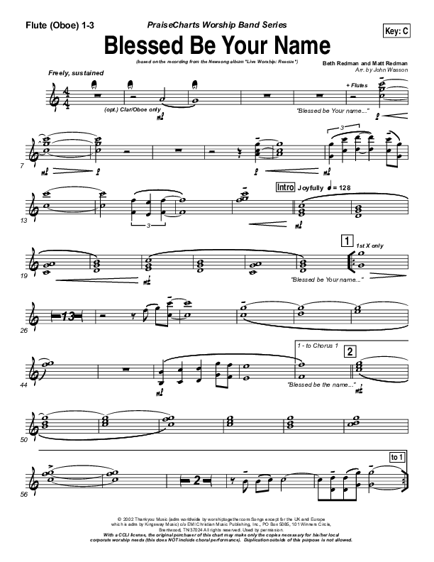 Blessed Be Your Name Flute/Oboe 1/2/3 (Newsong)