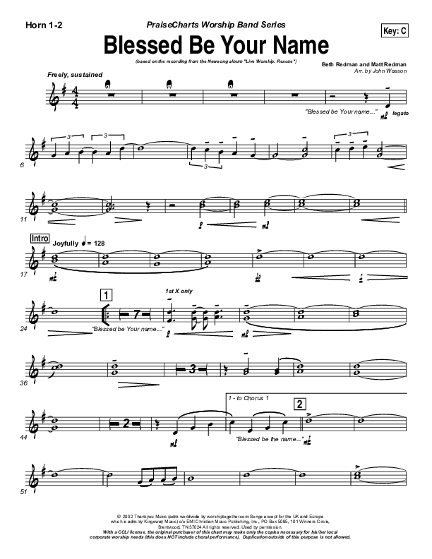 Blessed Be Your Name French Horn 1/2 (Newsong)