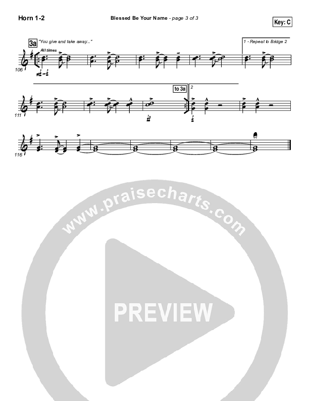 Blessed Be Your Name French Horn 1/2 (Newsong)