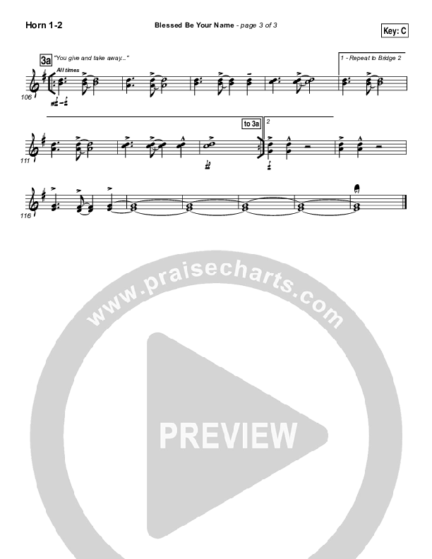 Blessed Be Your Name French Horn 1/2 (Newsong)