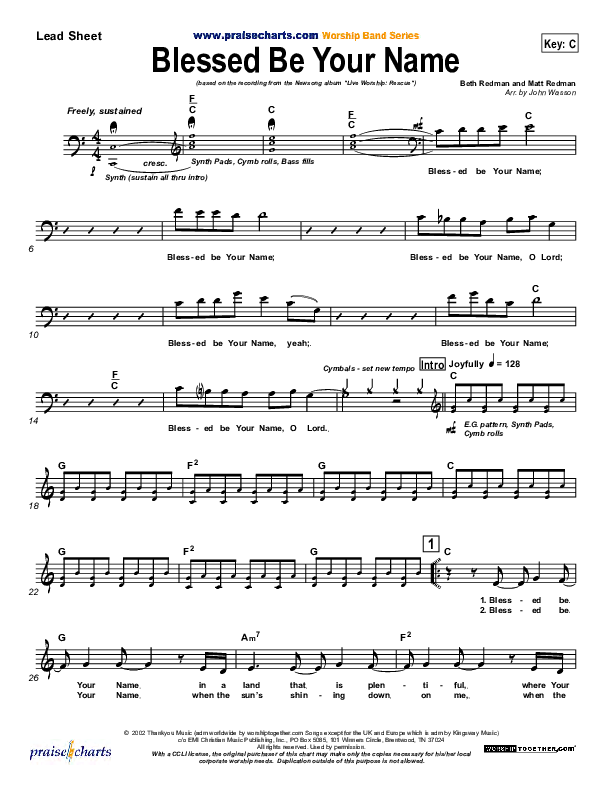 Blessed Be Your Name Lead Sheet (Newsong)