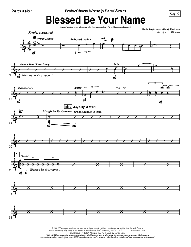 Blessed Be Your Name Percussion (Newsong)