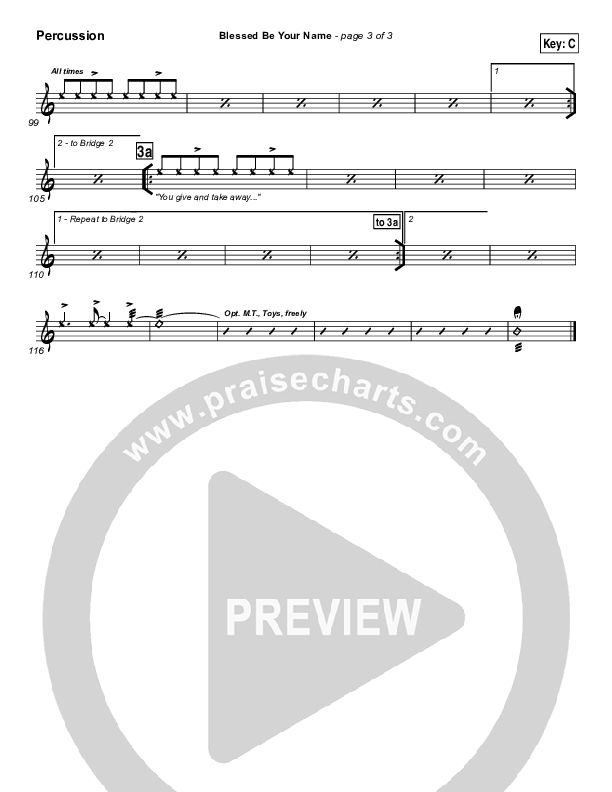 Blessed Be Your Name Percussion (Newsong)