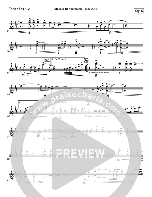 Blessed Be Your Name Tenor Sax 1/2 (Newsong)