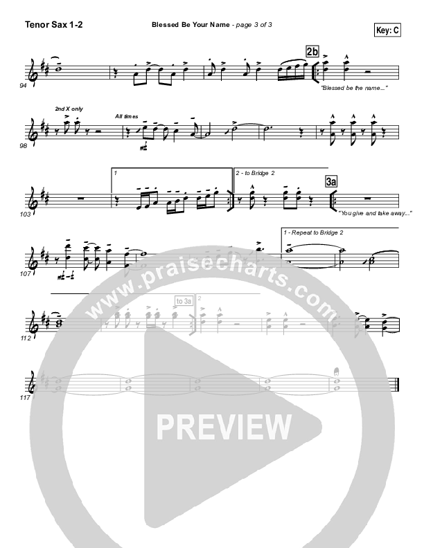 Blessed Be Your Name Tenor Sax 1/2 (Newsong)