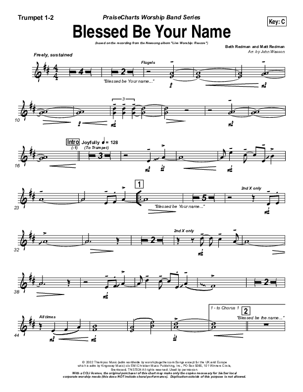 Blessed Be Your Name Trumpet 1,2 (Newsong)