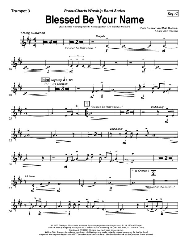 Blessed Be Your Name Trumpet 3 (Newsong)