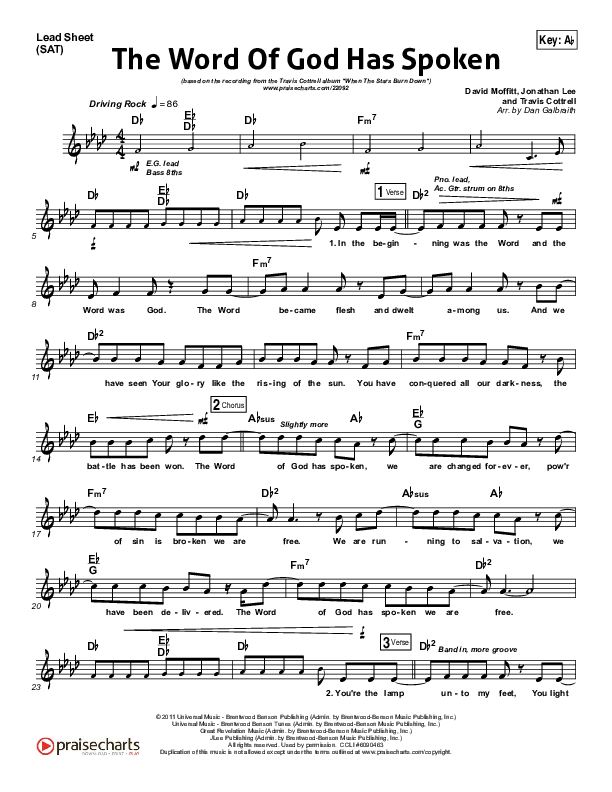 The Word Of God Has Spoken Lead Sheet (SAT) (Travis Cottrell)