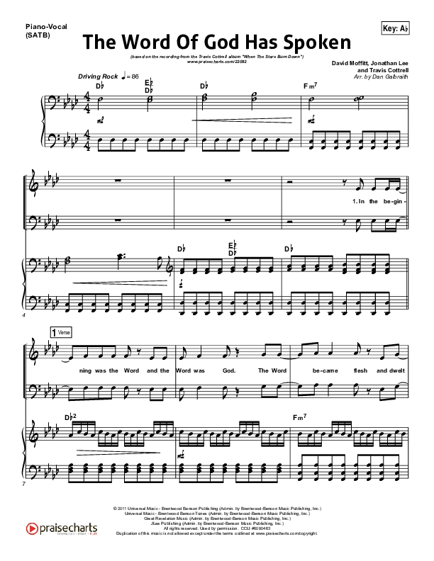 The Word Of God Has Spoken Piano/Vocal (SATB) (Travis Cottrell)