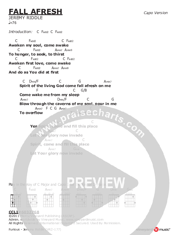 Fall Afresh Chord Chart (Jeremy Riddle)