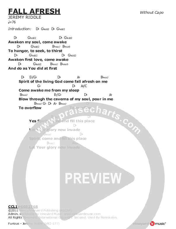 Fall Afresh Chord Chart (Jeremy Riddle)
