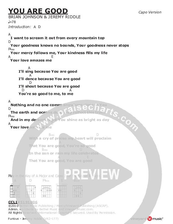 You Are Good Chords & Lyrics (Jeremy Riddle)