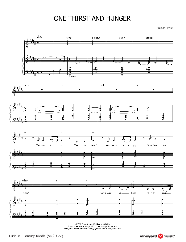 One Thirst And Hunger Piano Sheet (Jeremy Riddle)