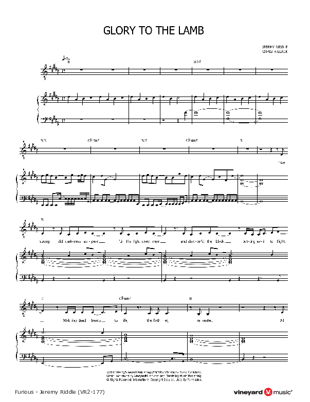 Glory To The Lamb Piano Sheet (Jeremy Riddle)
