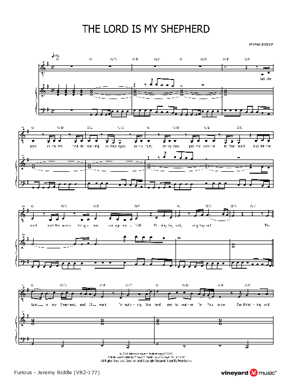 The Lord Is My Shepherd Piano/Vocal (Jeremy Riddle)