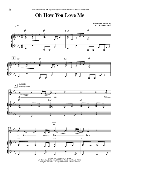 Oh How You Love Me Lead & Piano (Rita Springer)