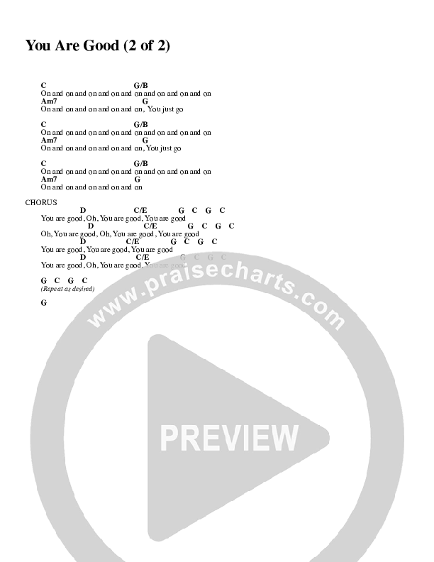 You Are Good Chord Chart (Rita Springer)
