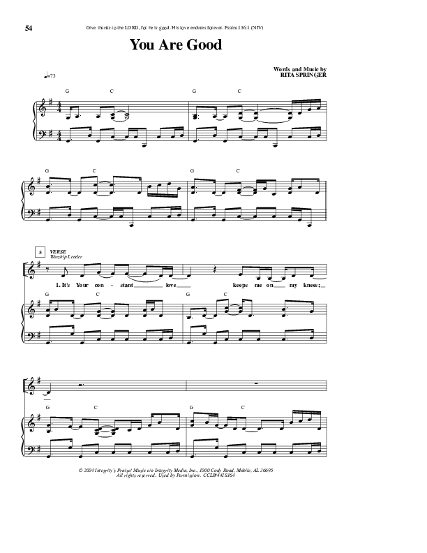 You Are Good Lead & Piano (Rita Springer)