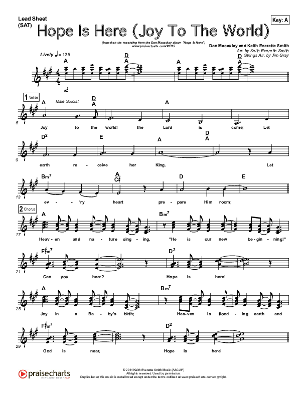 Hope Is Here (Joy To The World) Lead Sheet (Dan Macaulay)