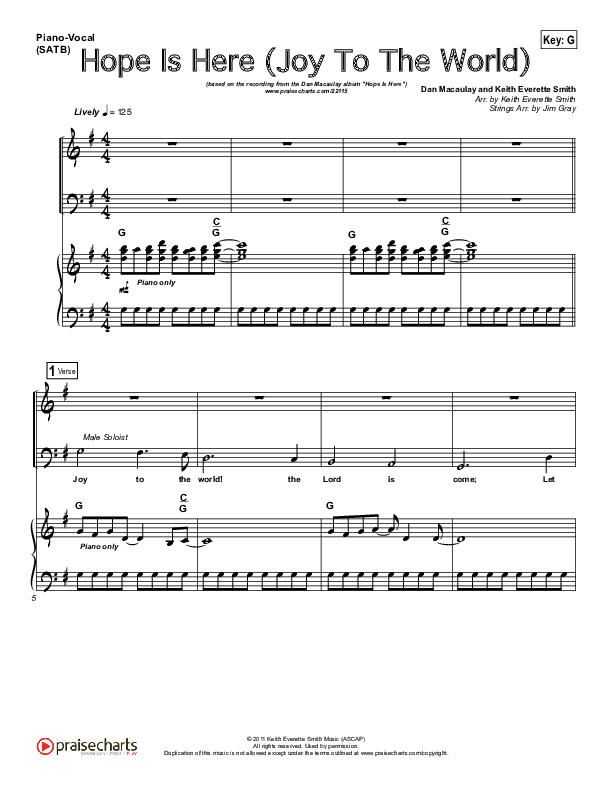 Hope Is Here (Joy To The World) Piano/Vocal Pack (Dan Macaulay)