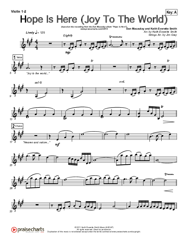 Hope Is Here (Joy To The World) Violin 1/2 (Dan Macaulay)