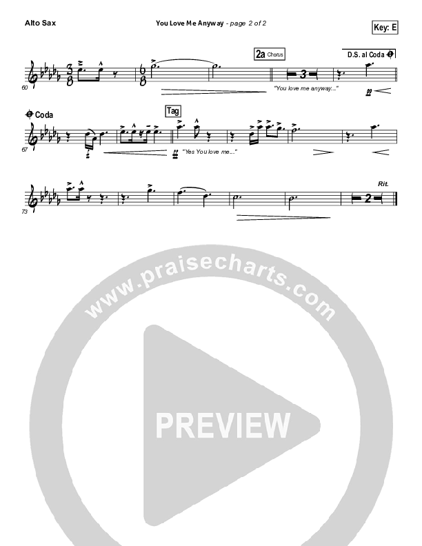 You Love Me Anyway Alto Sax (Sidewalk Prophets)