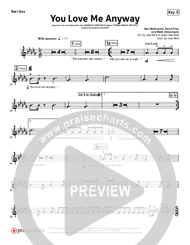 You Love Me Anyway Bari Sax (Sidewalk Prophets)