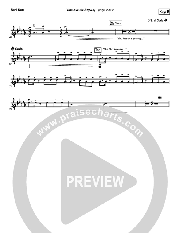 You Love Me Anyway Bari Sax (Sidewalk Prophets)