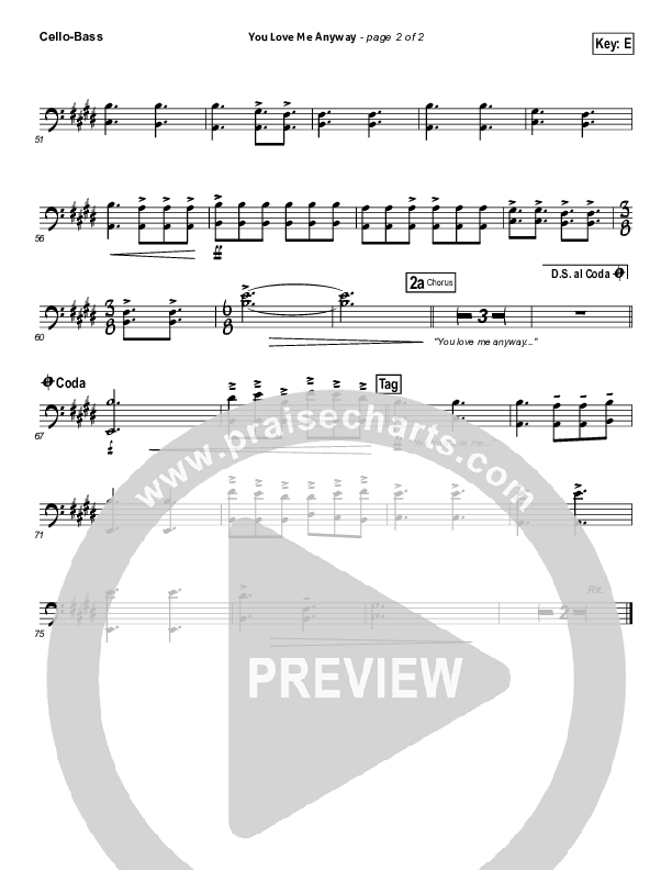 You Love Me Anyway Cello/Bass (Sidewalk Prophets)