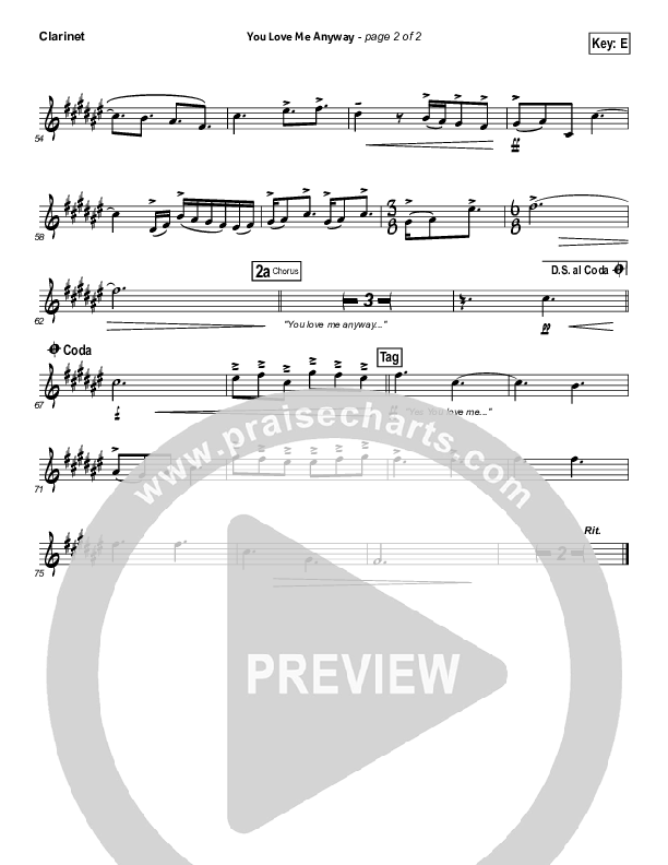 You Love Me Anyway Clarinet (Sidewalk Prophets)