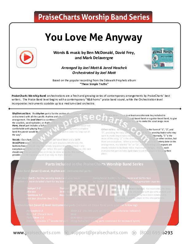 You Love Me Anyway Cover Sheet (Sidewalk Prophets)