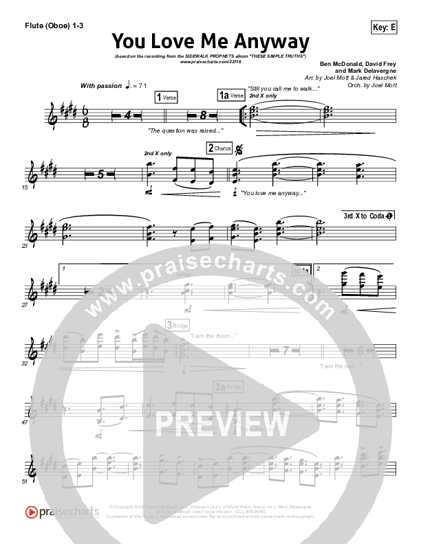 You Love Me Anyway Flute/Oboe 1/2/3 (Sidewalk Prophets)