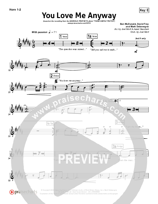 You Love Me Anyway French Horn 1/2 (Sidewalk Prophets)