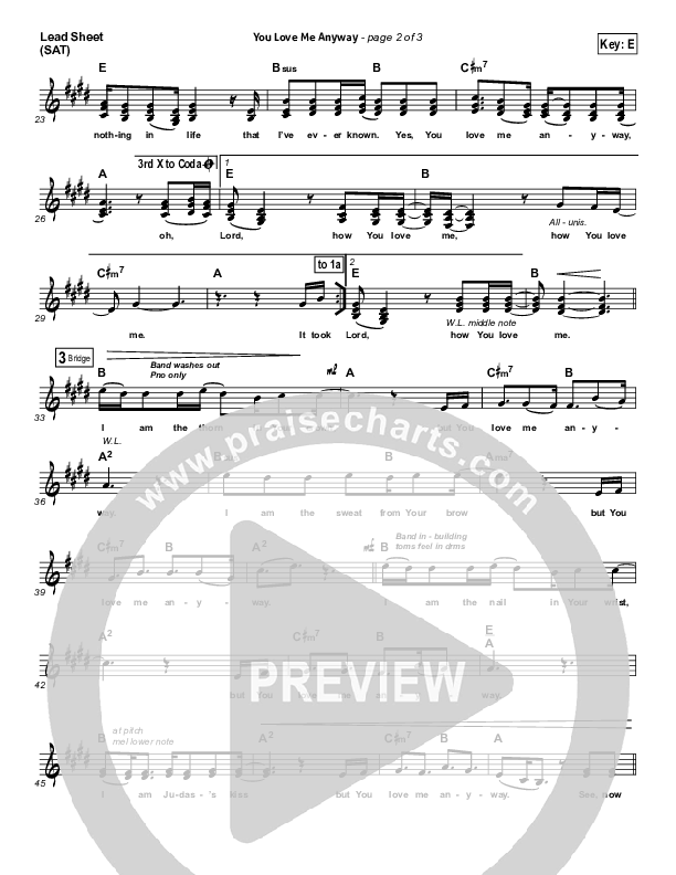 You Love Me Anyway Lead Sheet (SAT) (Sidewalk Prophets)