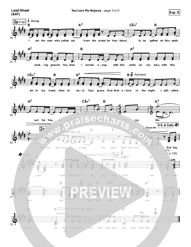 You Love Me Anyway Lead Sheet (SAT) (Sidewalk Prophets)