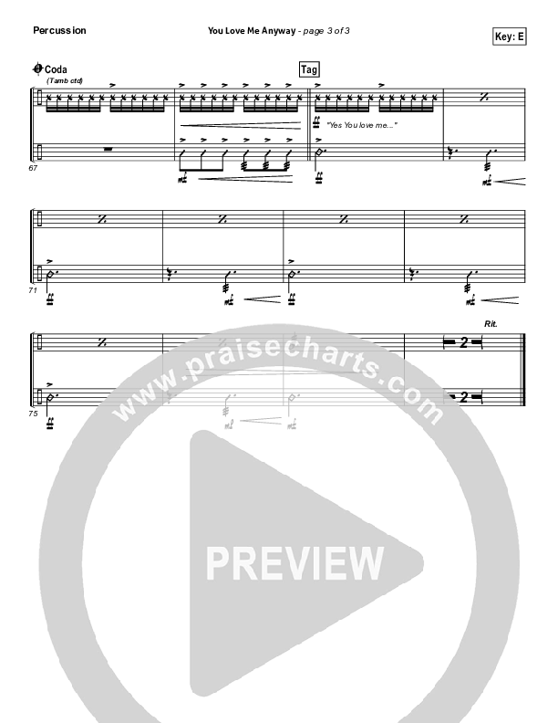 You Love Me Anyway Percussion (Sidewalk Prophets)