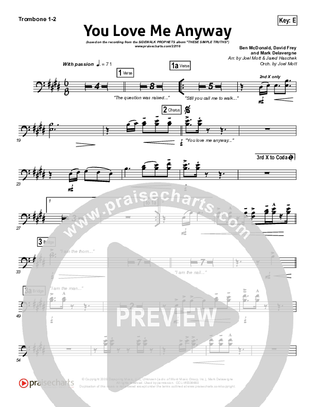 You Love Me Anyway Trombone 1/2 (Sidewalk Prophets)