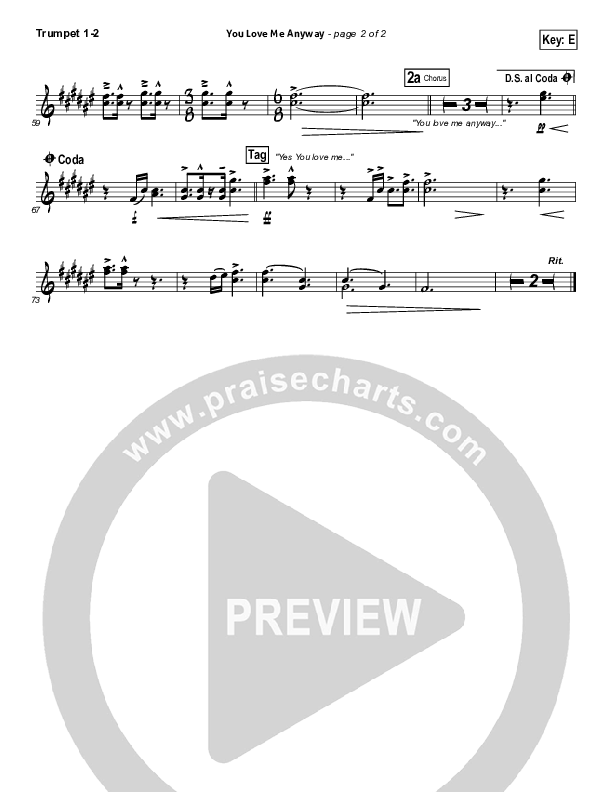 You Love Me Anyway Trumpet 1,2 (Sidewalk Prophets)