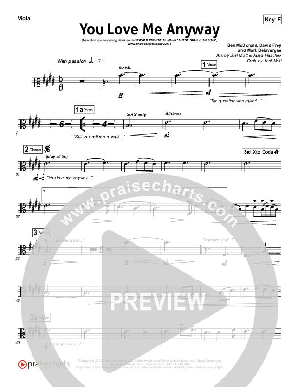 You Love Me Anyway Viola (Sidewalk Prophets)