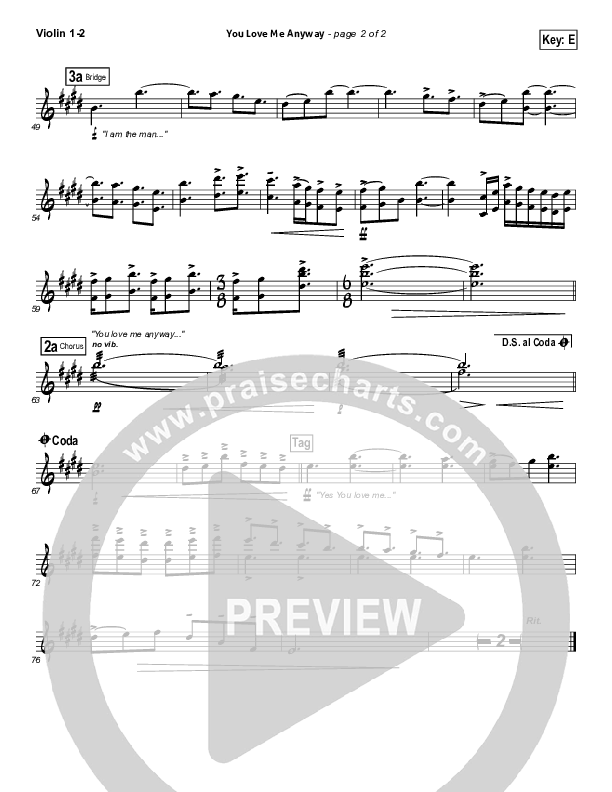 You Love Me Anyway Violin 1/2 (Sidewalk Prophets)