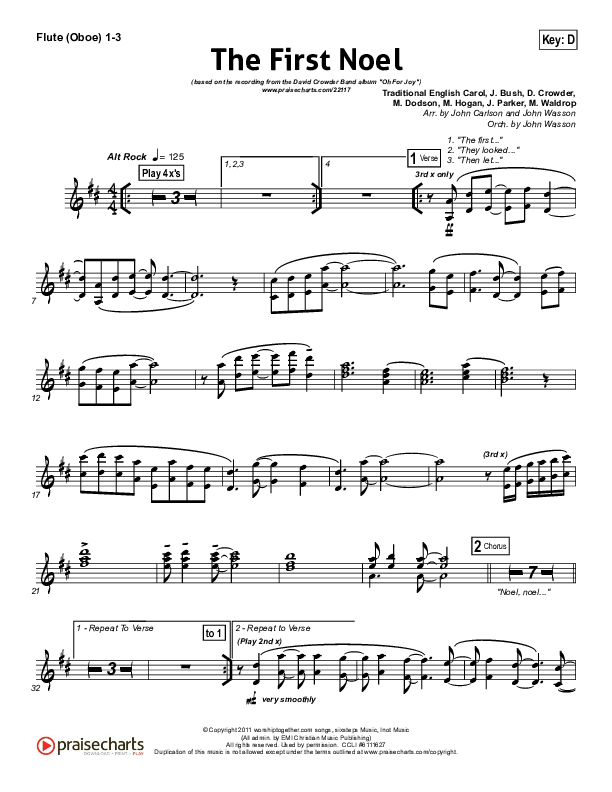 The First Noel Flute/Oboe 1/2/3 (David Crowder)
