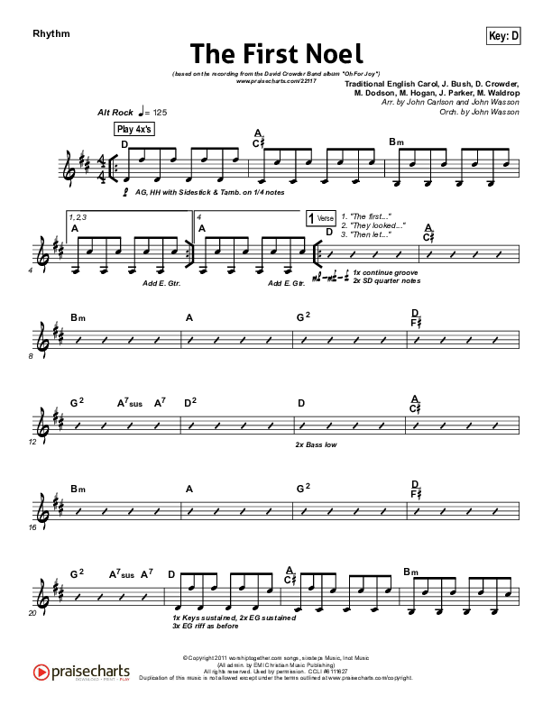 The First Noel Rhythm Chart (David Crowder)
