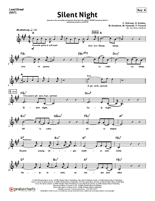 Silent Night Lead Sheet (Sanctus Real)