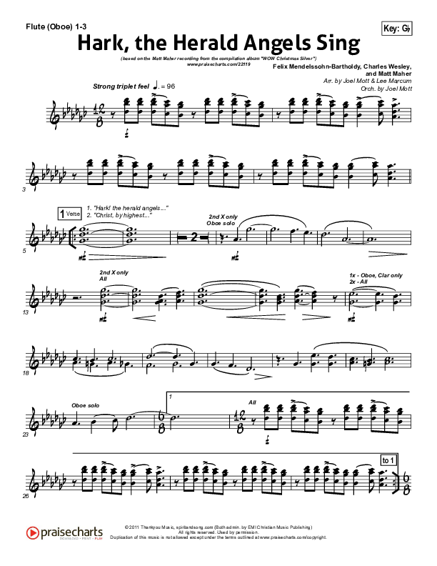 Hark The Herald Angels Sing Flute/Oboe 1/2/3 (Matt Maher)