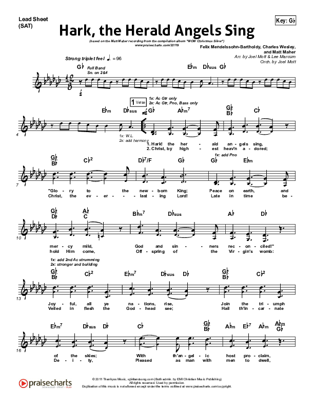 Hark The Herald Angels Sing Lead Sheet (SAT) (Matt Maher)